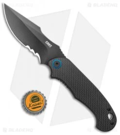 CRKT PSD Liner Lock Spring Assisted Knife Black G-10 / CF (3.6" Black Serr) -CRKT Knives Shop CRKT PSD CF G 10 Base LL DP Black BHQ 138951 jr bottlecap